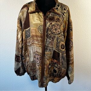 Vintage XPOSURE 100% Silk Patchwork Print Jacket Zip Front Size 1X